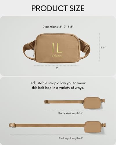 Image of ODODOS Unisex Mini Belt Bag with Adjustable Strap Small Fanny Pack for Workout Running Traveling Hiking, Caramel