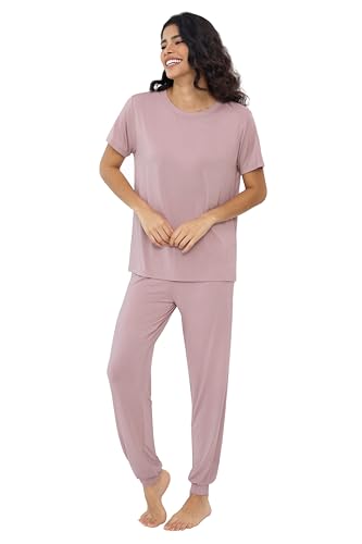 Image of Joyaria Bamboo Viscose Pajamas Women Ultra Soft Short Sleeve Jogger Pants Pjs Set Cooling Sleepwear