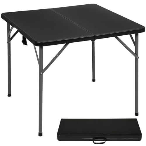 Image of FDW 34 inch Folding Card Table Plastic Table Portable Square Height Dining Table Perfect for Party and Parties Backyard Events, Black