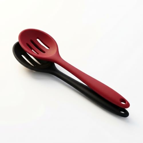 2-Pack Silicone Slotted Cooking Spoons Heat Resistant 250C/480F BPA-Free Non-Scratch Spoon Set for Nonstick Cookware Dishwasher Safe Hanging Hole Brown