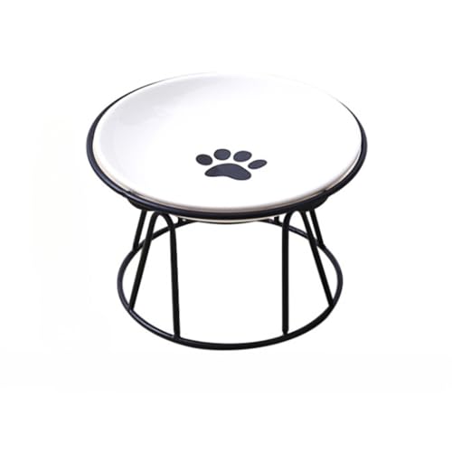 Lekolock 猫のえさ皿、猫の足跡と魚の骨のペットボウル、鉄製スタンドセット、クリエイティブでかわいい家庭用陶磁器製飲料水・犬猫用食器プレート (猫の肉球ボウル)