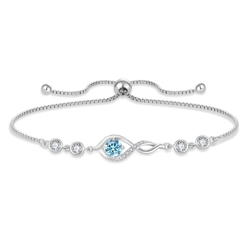 Infinity Bracelets for Women 925 Sterling Silver Adjustable Link Bracelet Birthstone Jewelry Gifts for Her
