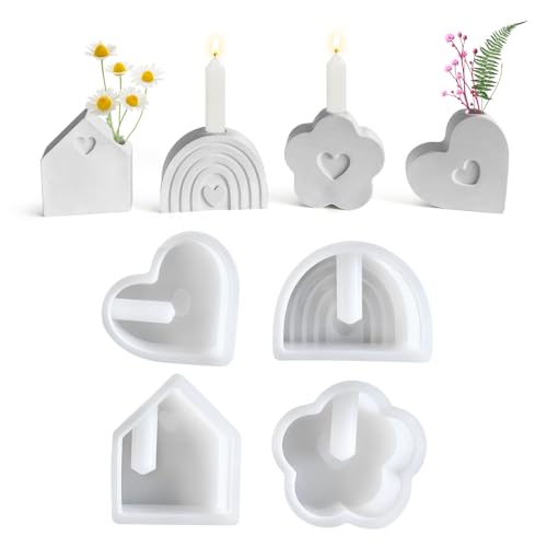 4 Stück Silikonformen Gießformen Kerzenhalter Silikonform Kerzenhalter Kerzenformen Gipsformen Seifenformen für Stabkerzen Teelichthalter Blumenarrangement Frühling Sommer