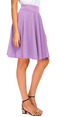 Image of EXCHIC Women's Casual Stretchy Flared Mini Skater Skirt Basic A-Line Pleated Midi Skirt