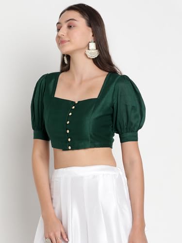 Image of studio rasa Women's Silk Blend Printed V-Neck Padded Readymade Top for Festive Party Wedding