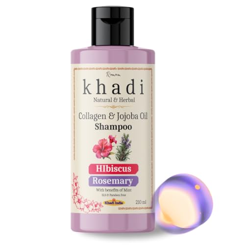 Image of Khadi Hibiscus & Rosemary Mint Shampoo with Collagen | For Curly & Wavy hair shampoo with Jojoba Oil | 210 ML