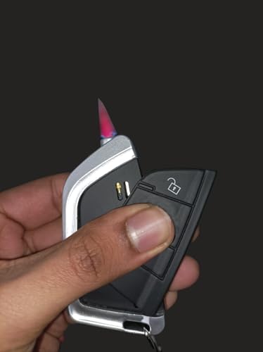 Image of Car Keychain with Cool Red Jet Flame Pocket Lighter Cigarette Stylish Antique Lighter Outdoor Survival Tool Men's Smoking Lighter (Black Wa LED)