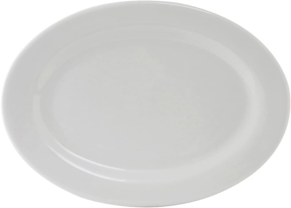 Tuxton China ALH-160 Platter, 16-1/8" x 11-1/4", Oval, Wide Rim, Rolled Edge, Microwave and Dishwasher Safe, Oven Proof, Fully Vitrified, Alaska, Porcelain White, Pack of 6