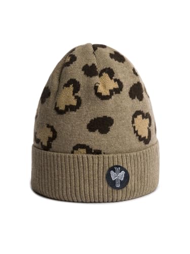 Bonnet doublé polaire Ambra motif léopard en laine et cachemire chaud