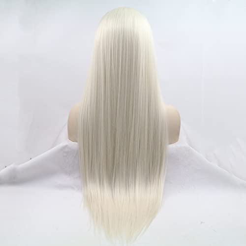 Xiweiya Wig Long Silky Straight Hair Wigs White Blonde Synthetic 12 * 1 T Lace Front Wigs Middle Part Heat Resistant Hair Natural Hairline Cosplay Wigs - Image 4