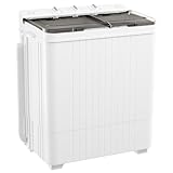 Greenvelly Portable Washing Machine, 28 Lbs Capacity Twin Tub Washing Machine, 18lbs Washer and 10lbs Spinner Combo, Compact Laundry Washer for Apartment,Camping, RVs and Dorms, Grey+White