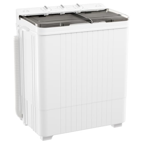 Greenvelly Portable Washing Machine, 28 Lbs Capacity Twin Tub Washing Machine, 18lbs Washer and 10lbs Spinner Combo, Compact Laundry Washer for Apartment,Camping, RVs and Dorms, Grey+White