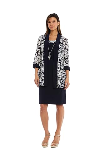 Image of R&M Richards Womens 2-Piece Black & White Jacket Dress Set W /Necklace