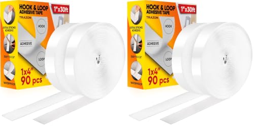 Image of Hook and Loop Tape Roll with Heavy Duty Adhesive Industrial Strength Easy to Cut, Strong Hook and Loop Strips with Sticky Back, White, 1 Inch * 30 Feet (Pack of 2)