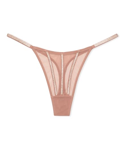 Victoria's Secret Fashion Show '24 Women's Sheer Shine Thong Panty, Almond Beige, Small