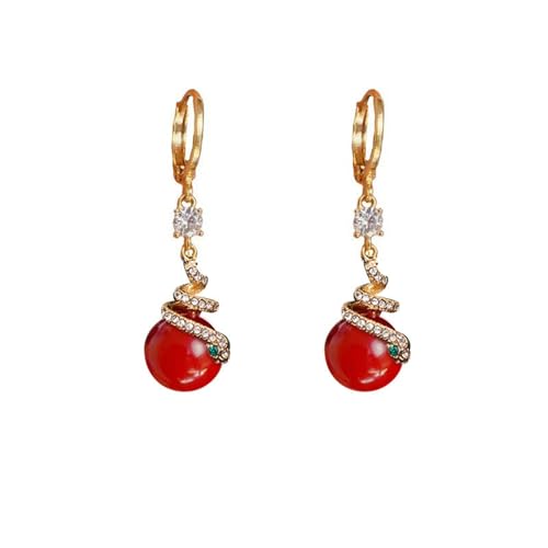 Pendientes de perlas de serpiente chapados en oro, pendientes vintage de serpiente y perlas para mujer, pendientes de perlas de serpiente de moda (Rojo)