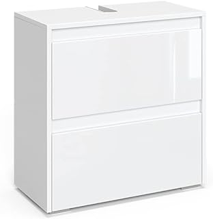 Vicco Waschbeckenunterschrank Majest, Weiß Hochglanz, 60.2 x 62.1 cm, mit Siphonaussparung und Belüftungsöffnungen zur Installation