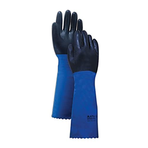 MAPA Professional StanZoil NL-52 Neoprene Mediumweight Glove, Chemical Resistant, 14' Length, Size 10, Black/Blue (Bag of 12 Pairs)