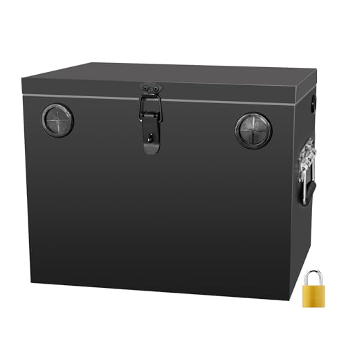 Peastorm Trailer RV Marine Battery Box - 12V Waterproof Steel Battery Relocation Kit for Boat Trolling Motor Kayak (Group 27 Black)