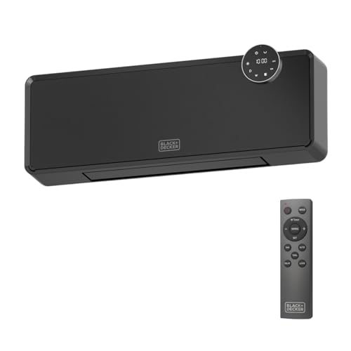 Black+Decker – Chauffage céramique mural BXWSH2001E | 2000 W | Thermostat réglable | Minuterie 24 h | Télécommande | Écran LED | PTC | Oscillation...