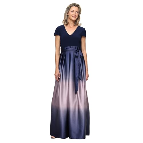 Image of S.L. Fashions Women's Cap Sleeve Long Satin Ombre Mother of The Bride Dress with Pockets, Formal Party Gown