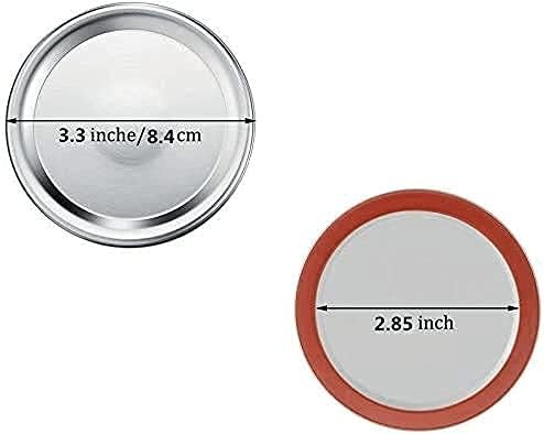100-Count Regular Mouth Mason Jar Lids,Split-Type Canning Jar Lids with Leak Proof Silicone for Mason Jar Canning Lids（Silver-only lids） (wide 70mm)