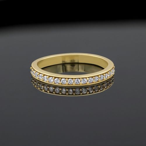 18K Yellow Gold Plated Simulated Diamond Half Eternity Band for Stacking - Elegant Durable Gold Plated Stakable Wedding Band Ring - Light Weight Non-Tarnishing Comfort Fit Sturdy Ring - Gifts for Her4