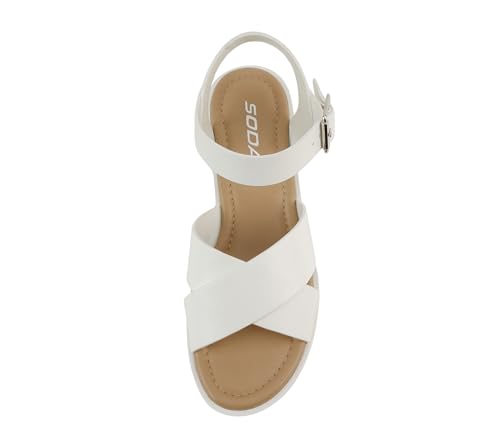 Image of Soda inchJoey inch ~ Women Open Toe Criss Cross Strap Mid Heel Sandal with Adjustable Ankle Strap