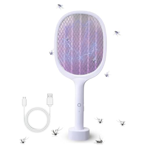 ECARES Electric Bug Zapper Mosquito Swatter Instant Fly Swatter Rechargeable Racket Fly Killer Heavy Duty USB Rechargeable 3 Layers Safety Mesh Intelligent Trapping Mosquitoes Indoor Outdoor
