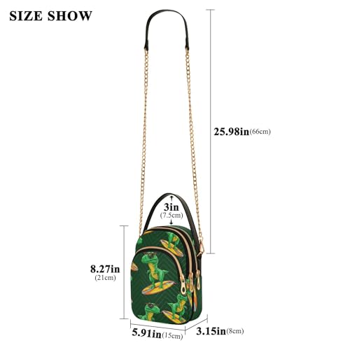 Women Shoulder Handbag Quilted Phone Wallet Chain Strap Purse Cartoon Zipper Lady Crossbody Bag Cool Green Dinosaur3