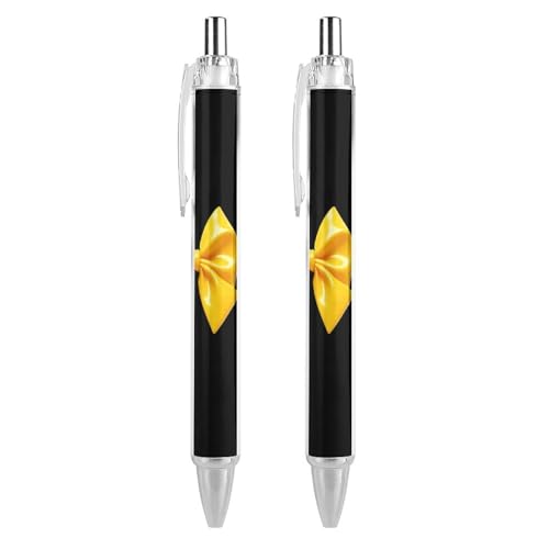 SERYMJ Penne a sfera con fiocco giallo, punta media da 0,55 mm, penna a sfera retrattile, con impugnatura super morbida, per uomini e donne, 2 pezzi