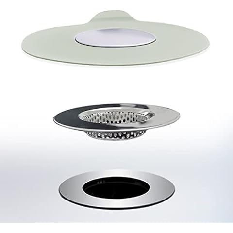 Seatery 2PCS Bathtub Stopper and Drain Hair Catcher Kit, Tub Stopper Plug Cover, Sink Filter, Silicone Drain Stopper for Bathroom, Laundry (Grey) Cover