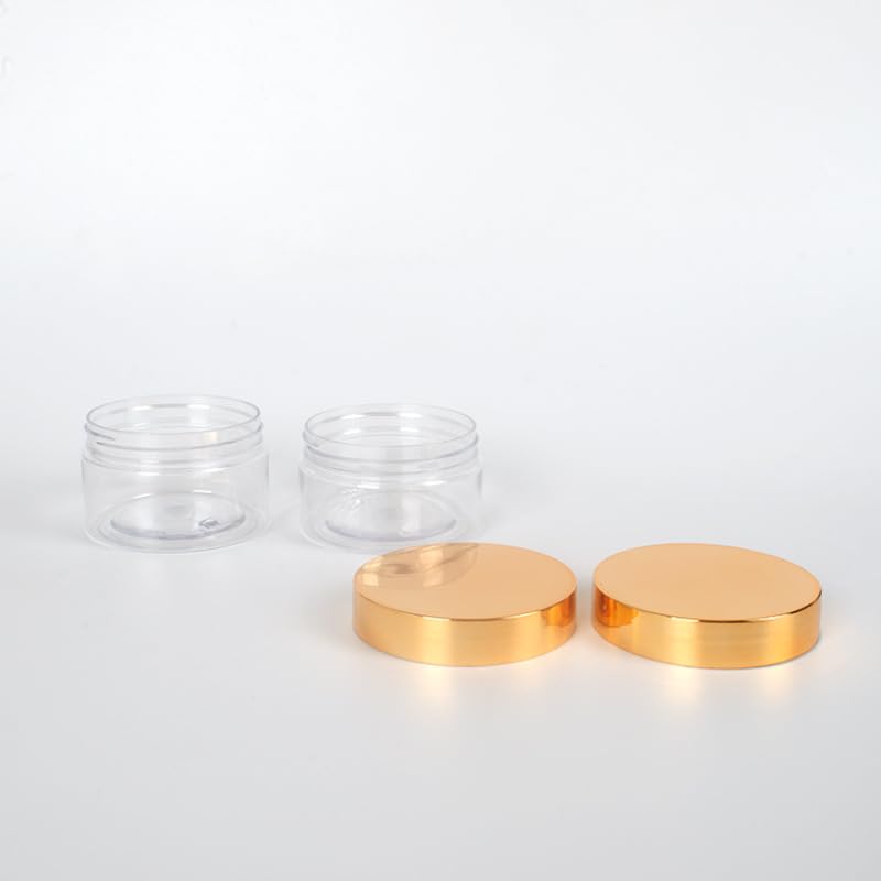 20 sztuk przezroczystych plastikowych słoików PET, 50–250 ml, puste pojemniki kosmetyczne ze złotymi pokrywkami, balsam, pielęgnacja skóry, doniczki do wielokrotnego napełniania (150 ml, 71 x 59 mm)