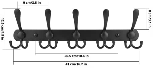 GlazieVault Coat Hooks for Wall - Stainless Steel Coat Racks (2 Pack) - Heavy Duty Coat Hook Wall Mounted - Premium Design Rust Free Coat Hanger for Clothes (Black Tri Pack 2)