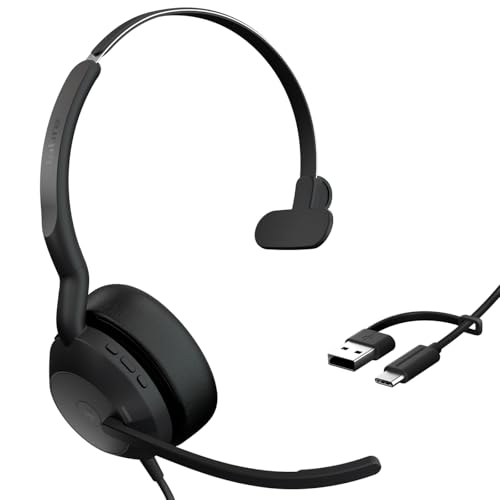 Jabra Evolve2 50 Wired Single-Ear Headset - Noise Cancelling Headphones, Bluetooth Headset for Work with Noise Cancelling Microphones, Works with Online Meeting Platforms Like Microsoft Teams, Black