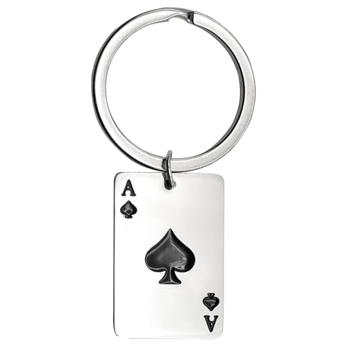Llavero poker As de picas, Carta, poker, Llavero Metálico As de picas, Medida de la carta 3x2 cm, Acero inoxidable