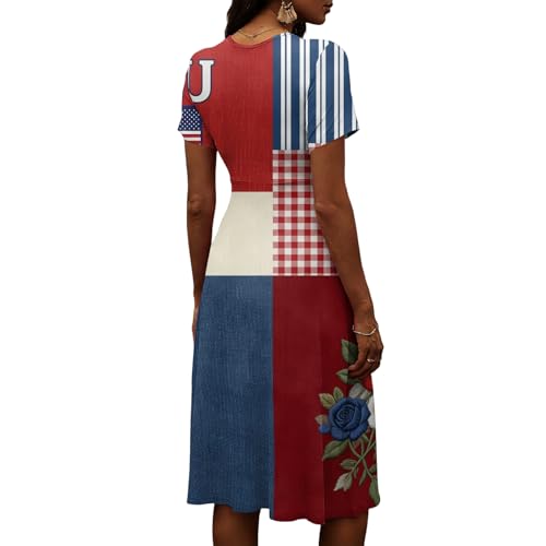 Robe col V fluide manches courtes imprimé fleuri rayé