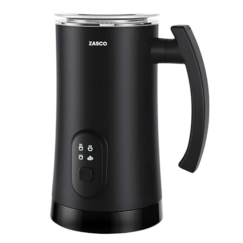 ZASCO Milk Frother 4-in-1 Electric Milk Heater Steamer & Foamer for Perfect Lattes Cappuccinos & Macchiatos Fast Heating Overheat Protection Ideal for Home & Travel (Black)