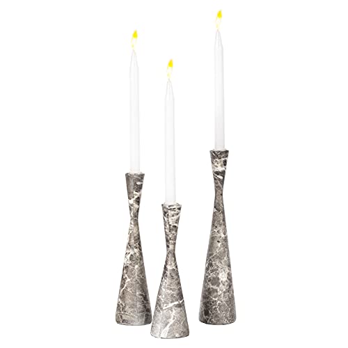 Set Of 3 Decorative Resin Taper Candle Holders, Marble Design Modern Candlesticks, Gray #TOP7