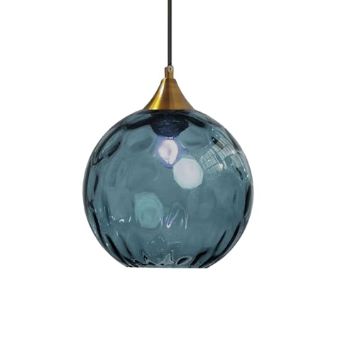 ZTTECH Suspension en Verre Bleu 200 mm Style Vintage avec Douille en Métal Doré Bronze E27 Lampe Suspendue pour Îlot de Cuisine Salle à Manger Chambre Salon (Bleu...