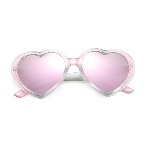 Kids Polarized Heart Shaped Sunglasses - UV400 Protection Lovely Party Sun Glasses for Girls Age 3-103