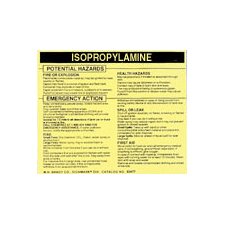 Brady 93555 Vinyl Hazardous Material Label , Black On Yellow, 3 3/4" Height x 4 1/2" Width, Legend "Isopropylamine" (25 Labels per Package)