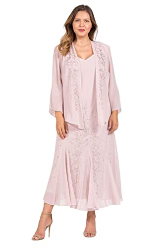R&M Richards Women's 14W- 34W Plus Size Beaded Jacket Dress - Mother of The Bride Dresses (Mauve, 22W)