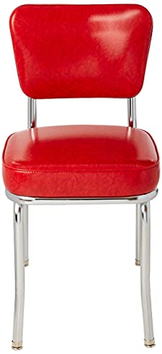 Richardson Seating Cracked Ice Retro Chrome Kitchen Chair with 2" Box Seat, Red