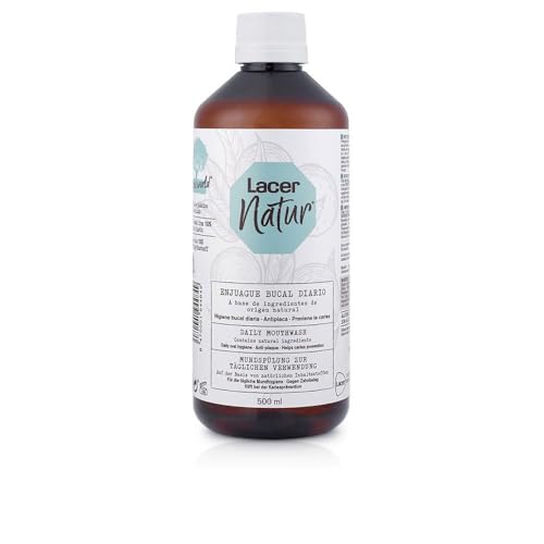 LACER NATUR - Colutorio 500ml, Enjuague Bucal Diario, Origen Natural, Anticaries y Antibacteriano, PAsta de Dientes Antiséptico, Antioxidante, Con Fluor, Sin Gluten
