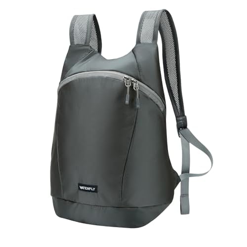 WATERFLY Foldable Lightweight Hiking Backpack: 15L Packable Traveling Daypack Men Women Ultralight Thin Casual Day Pack Bag for Outdoor Sports Camping Beach Park (Gray)