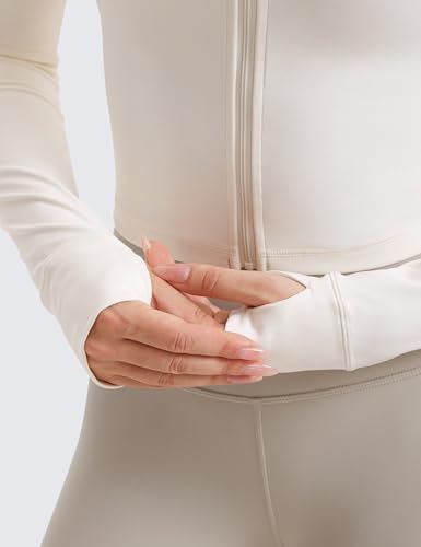 Image of CRZ YOGA Butterluxe Cropped Athletic Jackets | Extremely Soft, Slim Fit, Full Zip, Mockneck, Thumb Holes, for Women