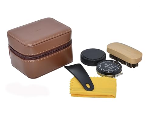 Genérico Kit de Limpieza para Calzado, Estuche Cuadrado Marrón, con Cepillo y Paño de Limpieza