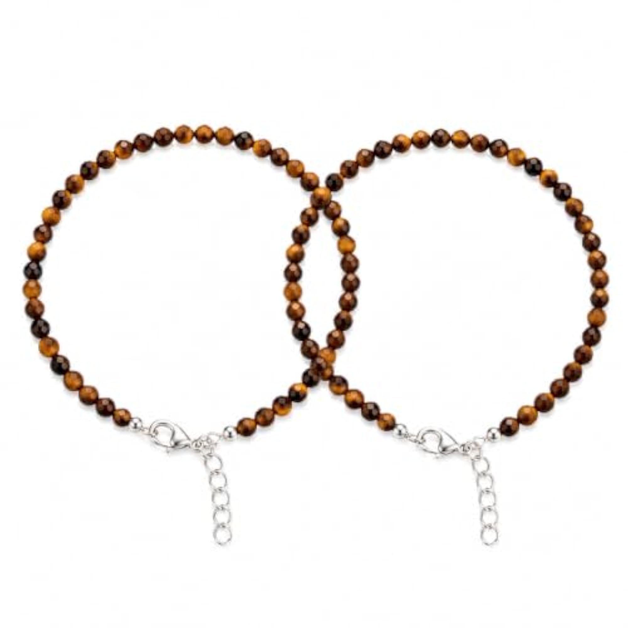 Women's 8 Inch Natural Tigers Eye Beaded Anklet, Adjustable Payal