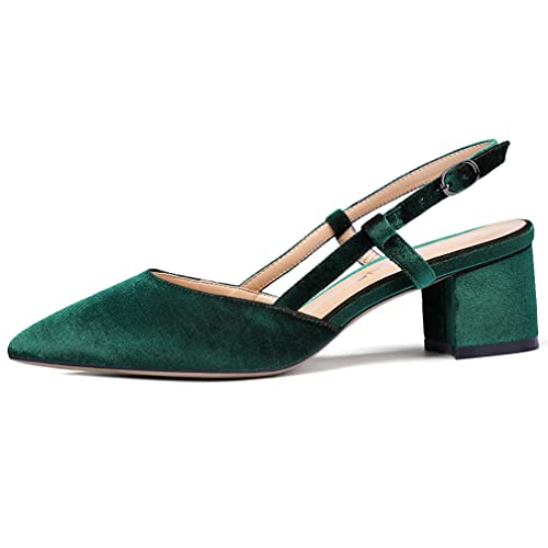 WAYDERNS Women's Buckle Patent Pointed Toe Ankle Strap Slingback Chunky Low Heel Pumps Shoes 2 Inch2